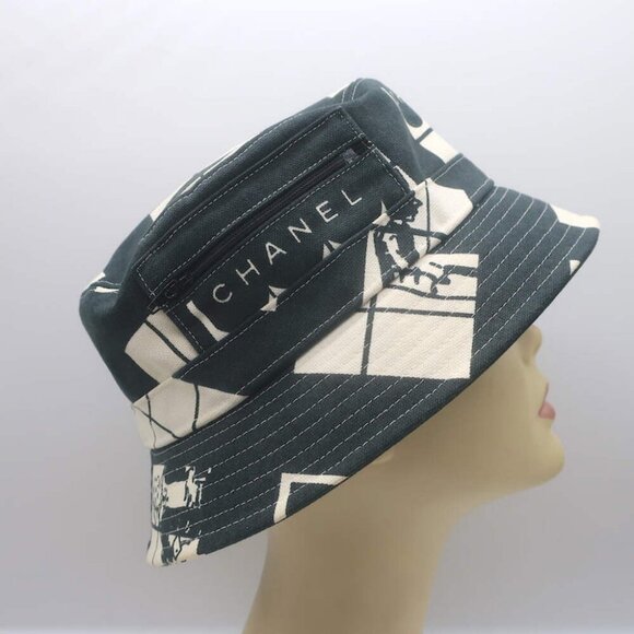 Chanel Window Print Bucket Hat Black & White Canvas Size Medium - Picture 4 of 6
